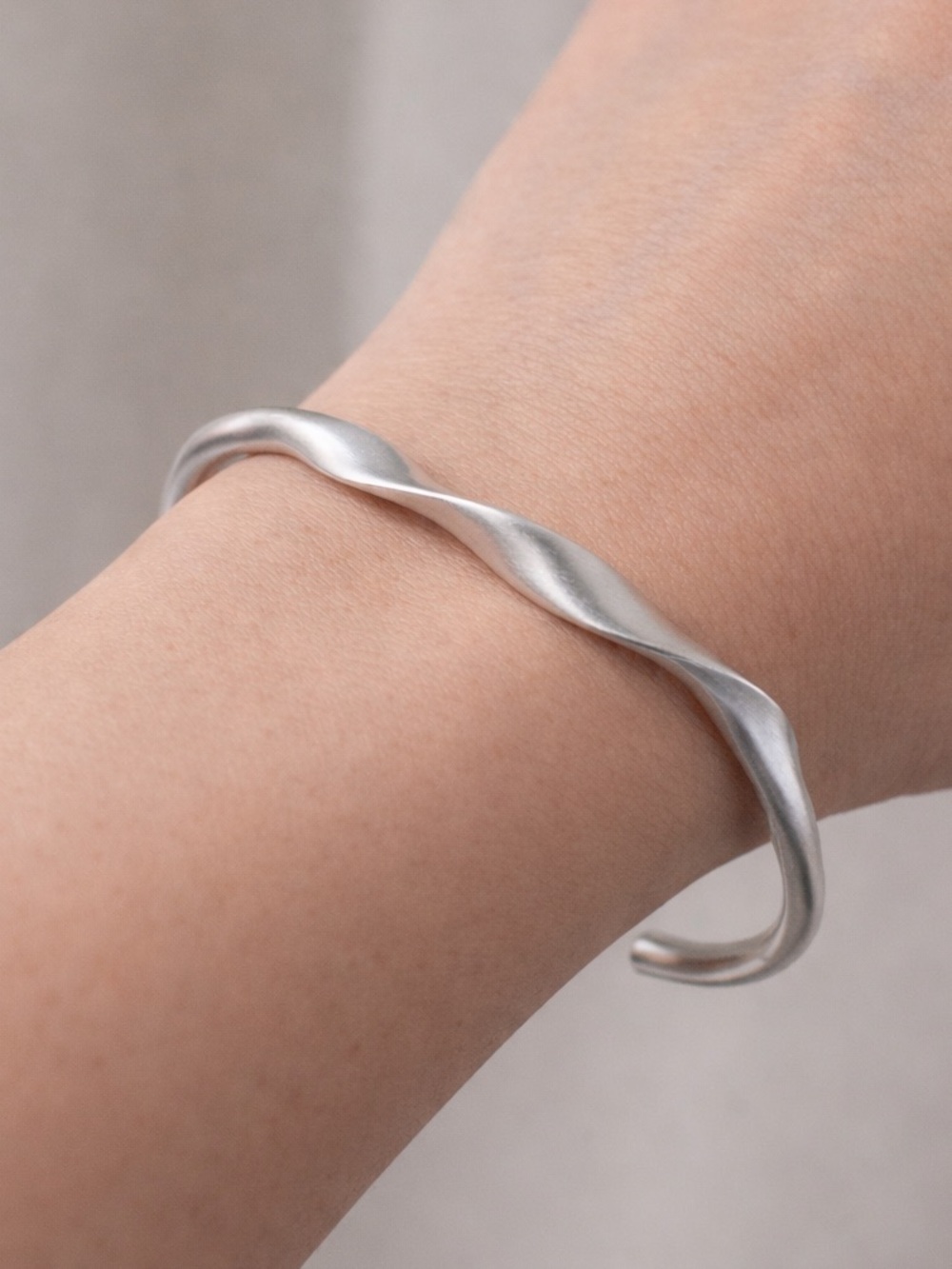 Silver Matte Twisted Cuff Bracelet –8 inch  Adjustable Unisex Bangle